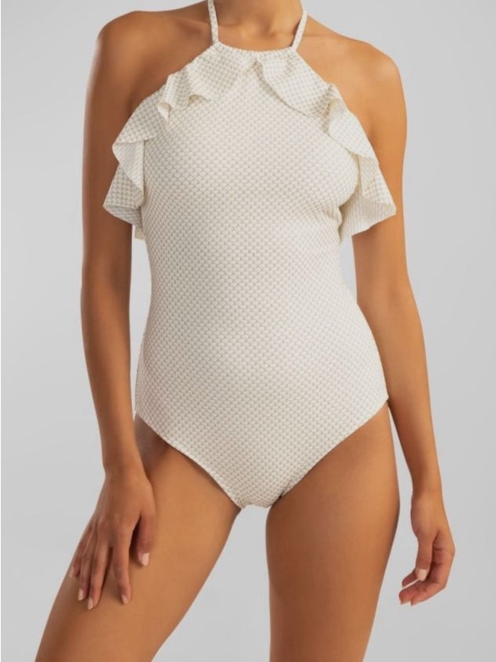 Shoshanna Ivory Ruffle Halter One-Piece
